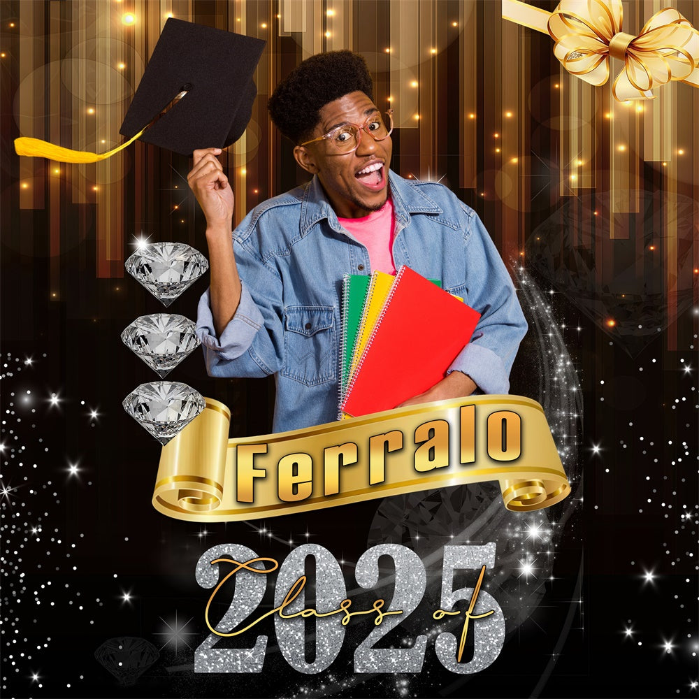 Graduated Backdrop Golden Scroll Sparkle Custom Graduation Party Backdrop UK MRR5-29