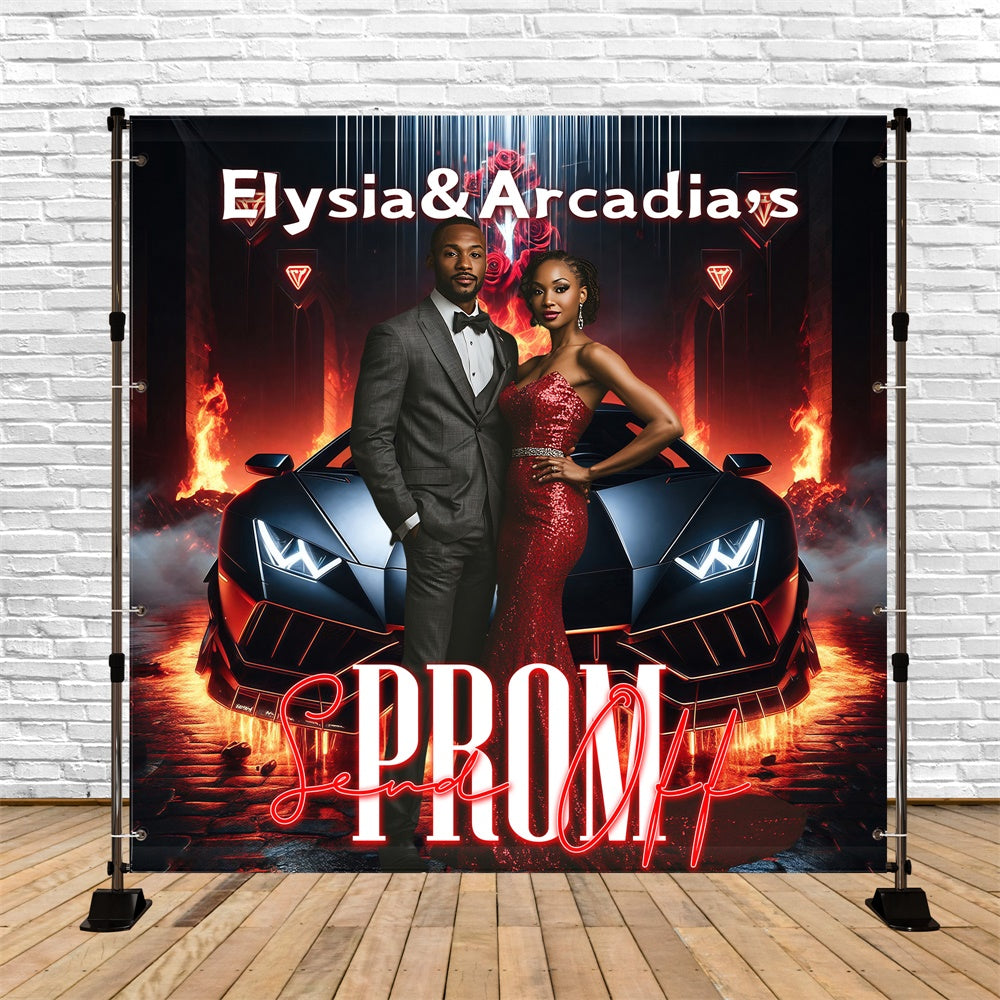 Prom Backdrops Black Sports Car Glam Personalized Graduation Party Backdrop UK MRR5-30