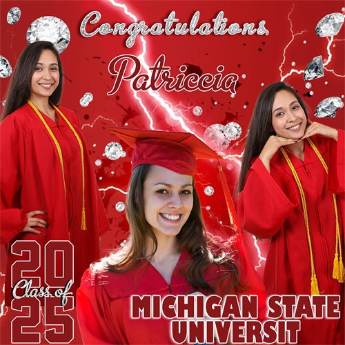 Personalized Graduation Backdrop Crimson Energy Party Graduation Backdrop UK MRR6-22