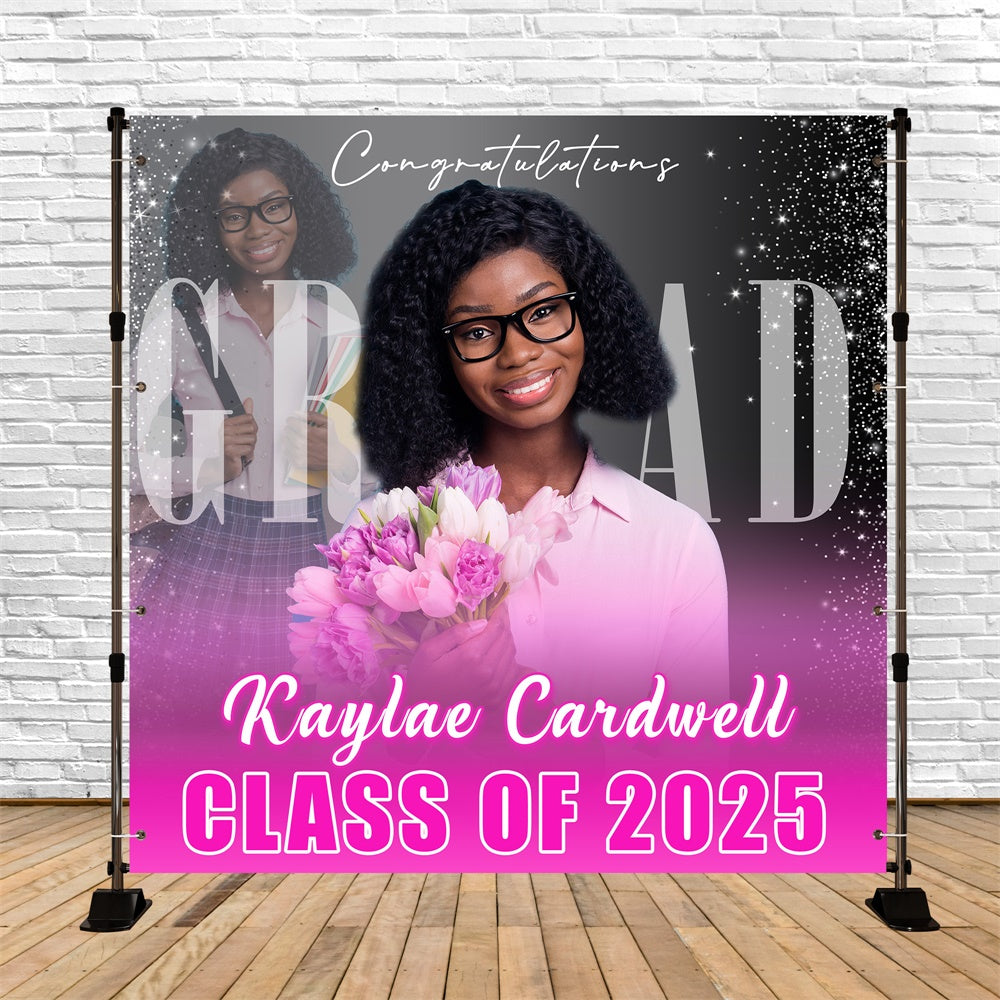 Personalized Graduation Backdrop Elegant Bloom Party Graduation Backdrop UK MRR6-38