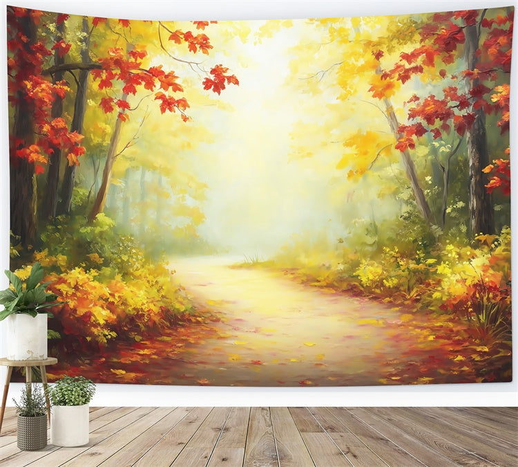 Autumn Forest Backdrop Golden Maple Walkway Backdrop UK MRR7-102