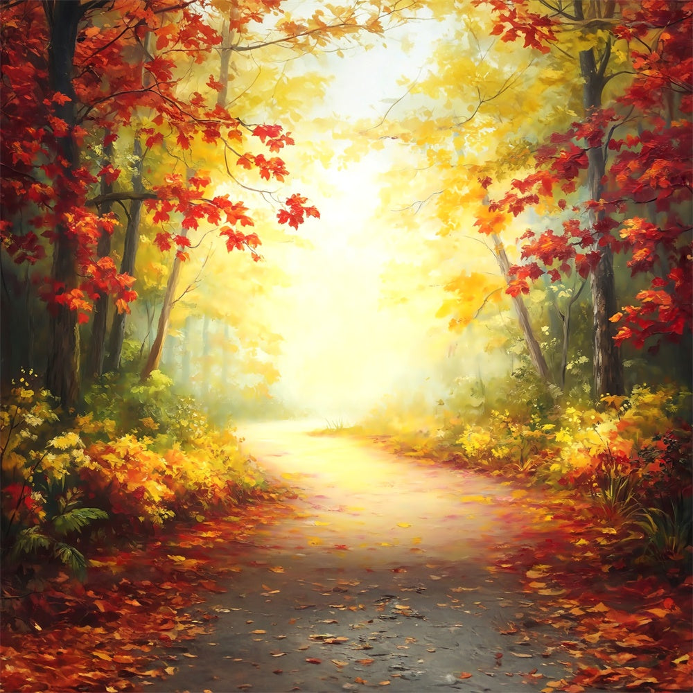 Autumn Forest Backdrop Golden Maple Walkway Backdrop UK MRR7-102