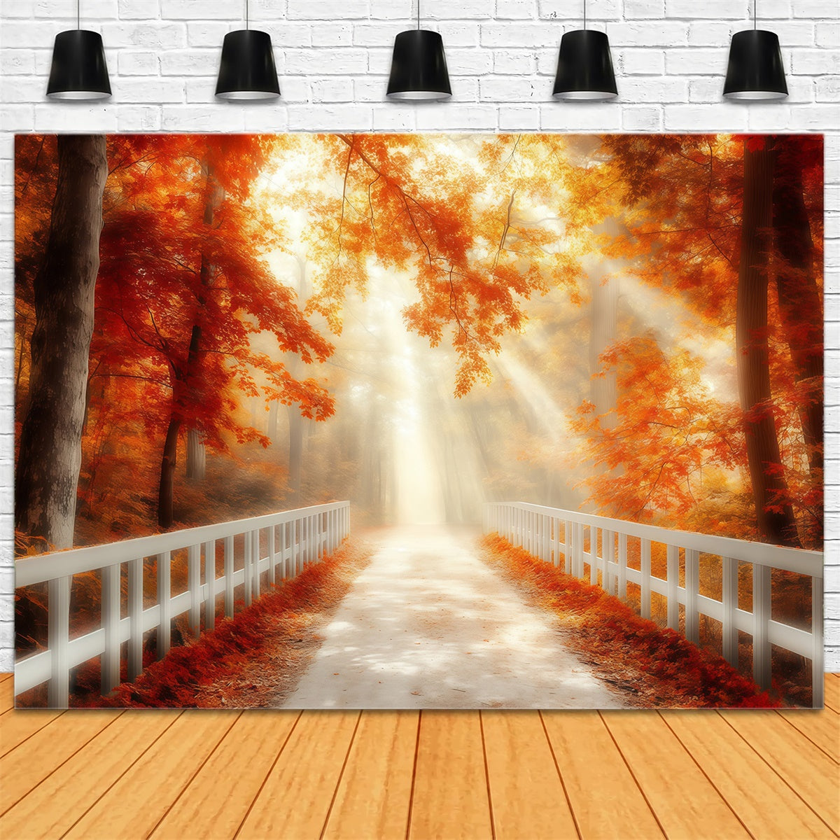 Fall Forest Backdrop Golden Autumn Bridge Backdrop UK MRR7-105