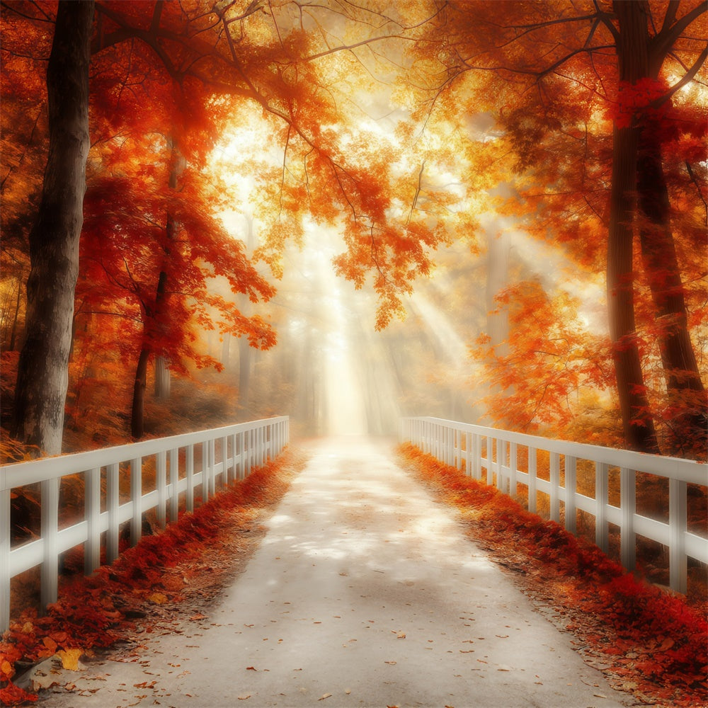 Fall Forest Backdrop Golden Autumn Bridge Backdrop UK MRR7-105