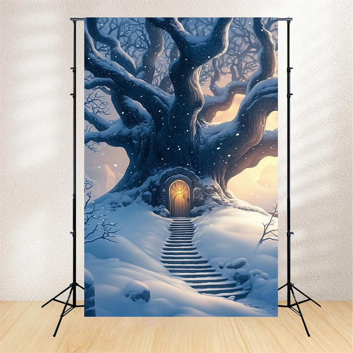 Snow Forest Backdrop Twilight Snow Tree Door Backdrop UK MRR7-115