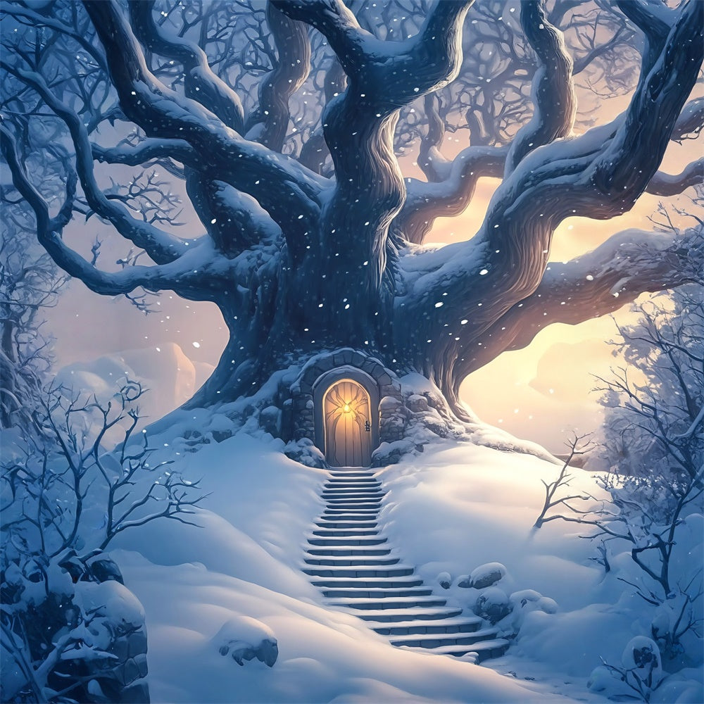 Snow Forest Backdrop Twilight Snow Tree Door Backdrop UK MRR7-115