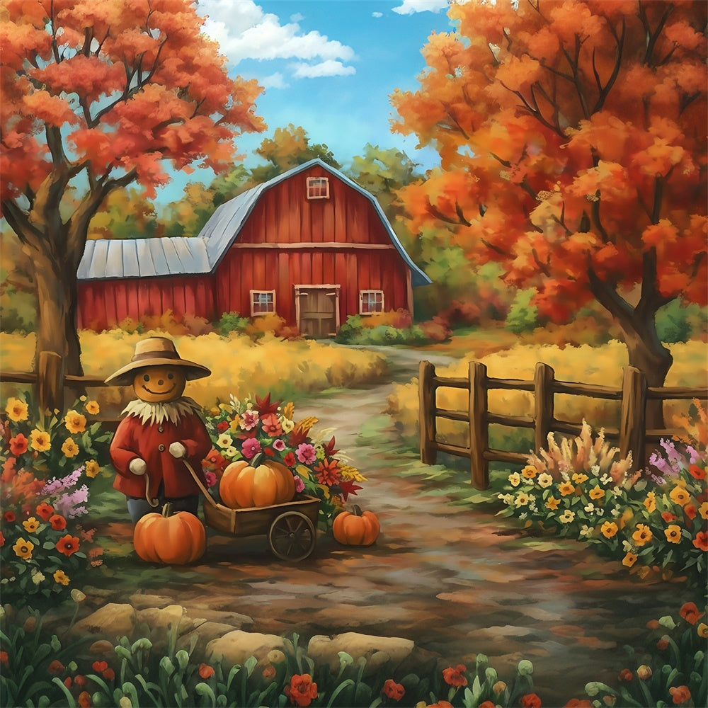Barn Backdrop Flowers Pumpkins Delight Autumn Backdrop UK MRR7-119