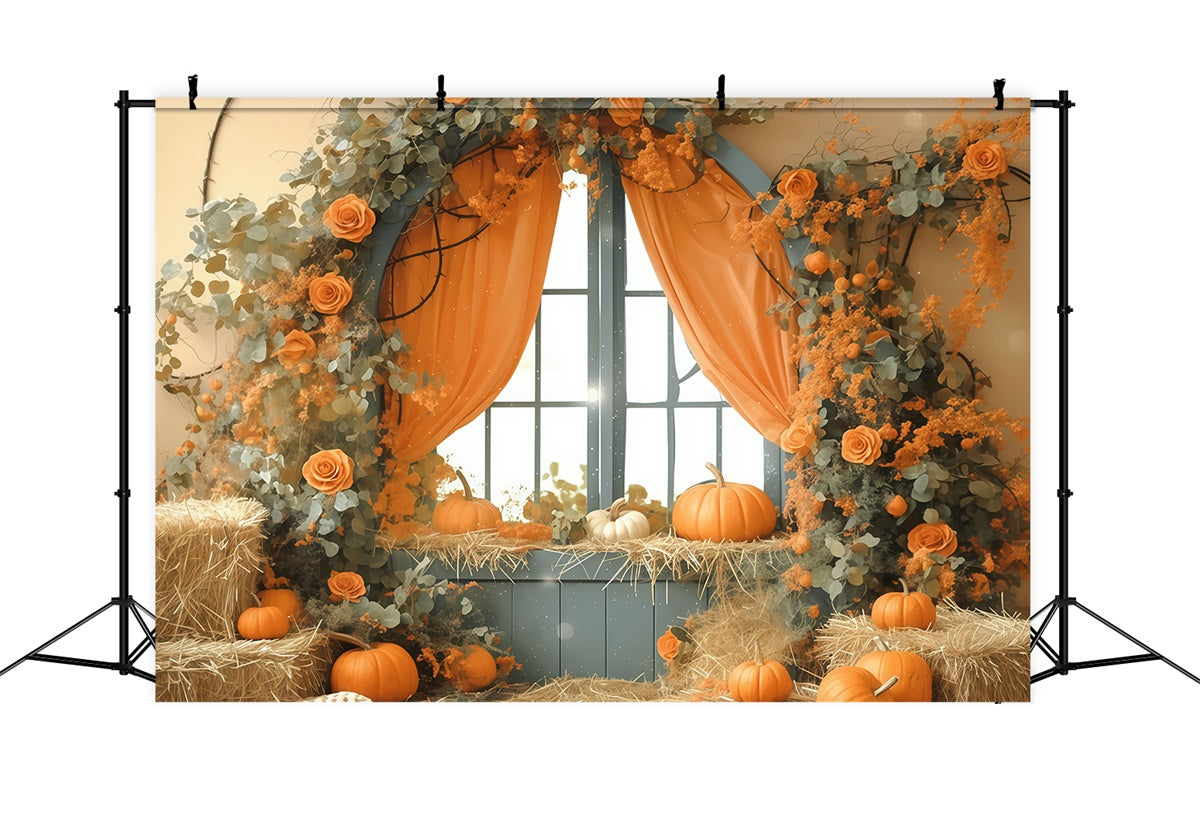 Fall Backdrop For Photos Pastel Pumpkin Window Backdrop UK MRR7-121