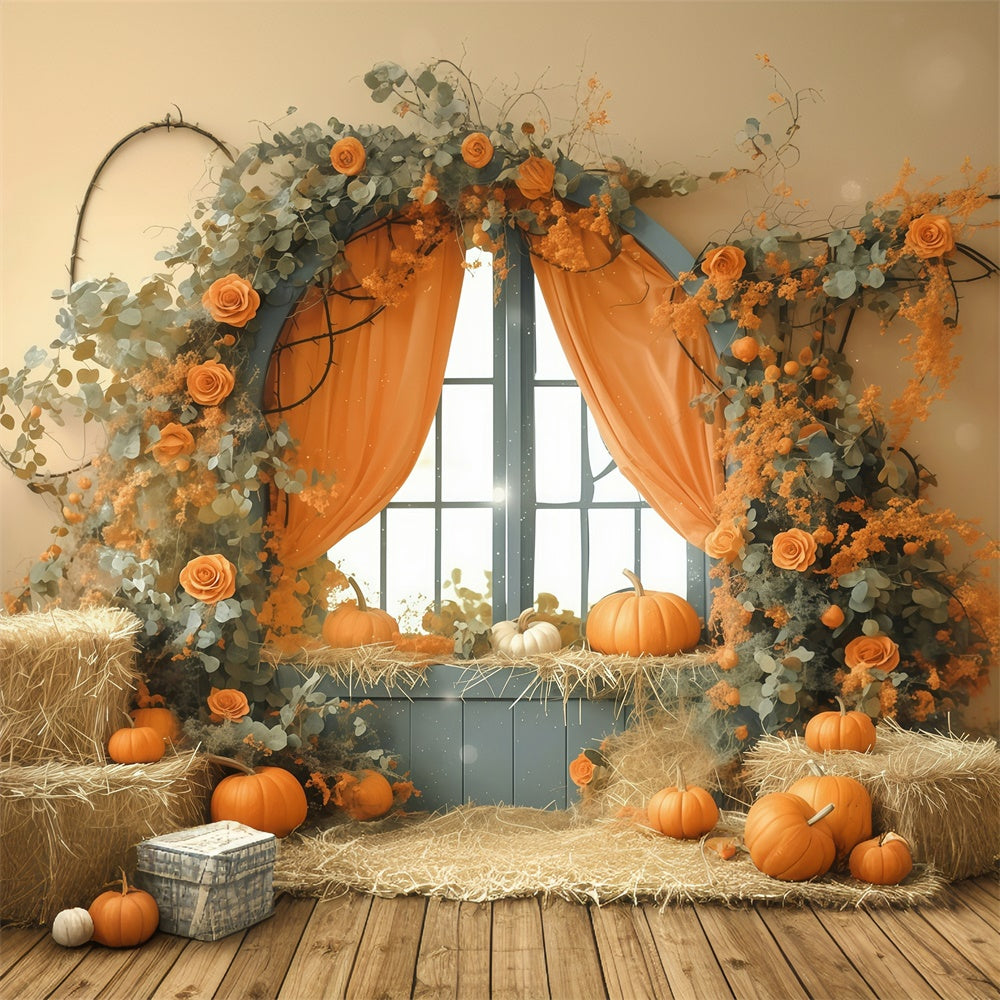 Fall Backdrop For Photos Pastel Pumpkin Window Backdrop UK MRR7-121