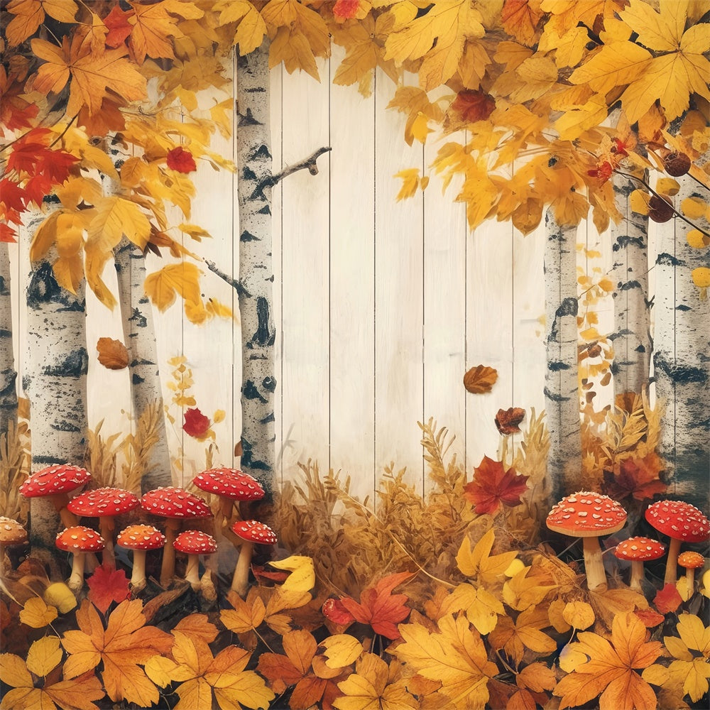 Fall Photo Backdrop Red Mushroom Woodland Backdrop UK MRR7-123