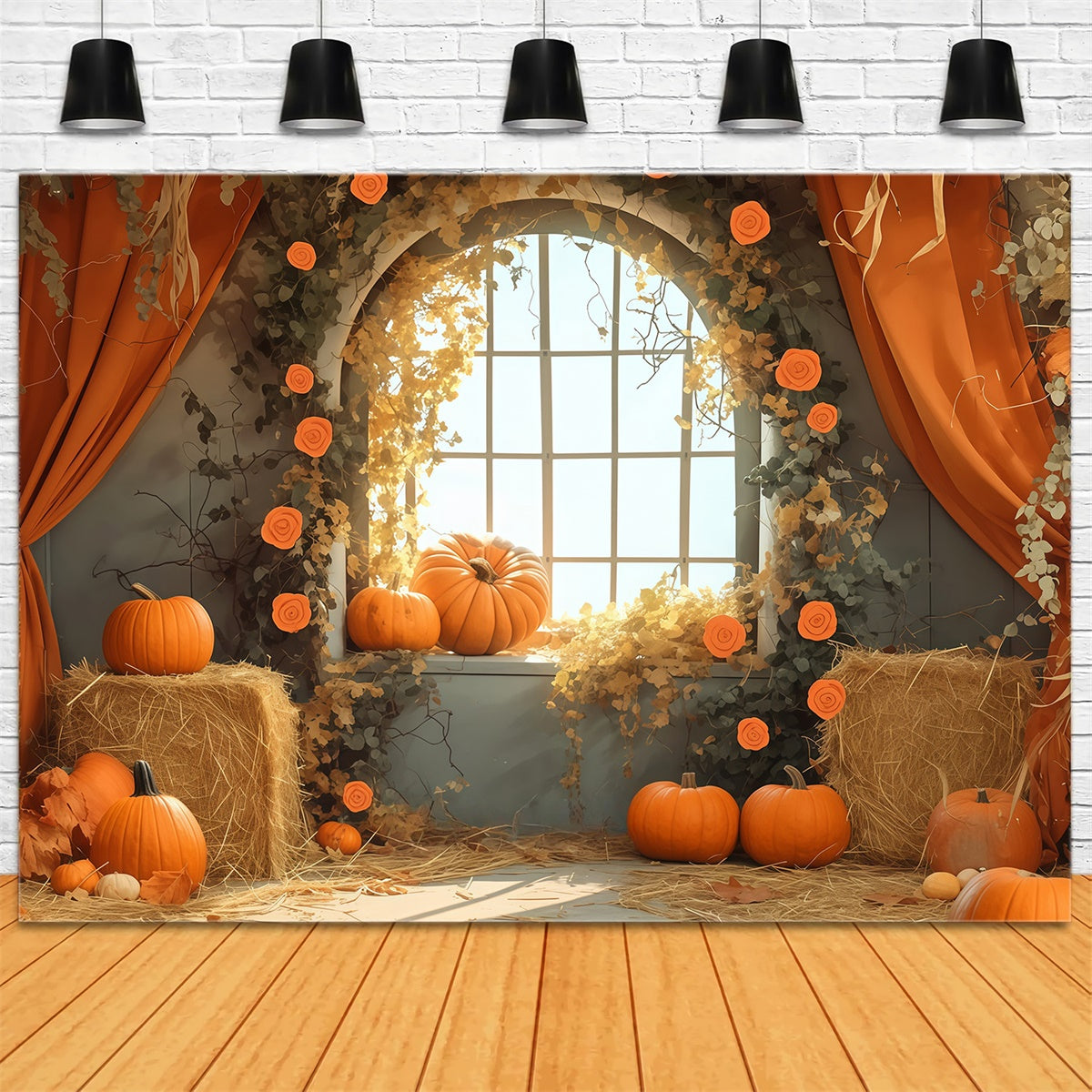 Autumn Backdrops Harvest Window Hay Scene Backdrop UK MRR7-125