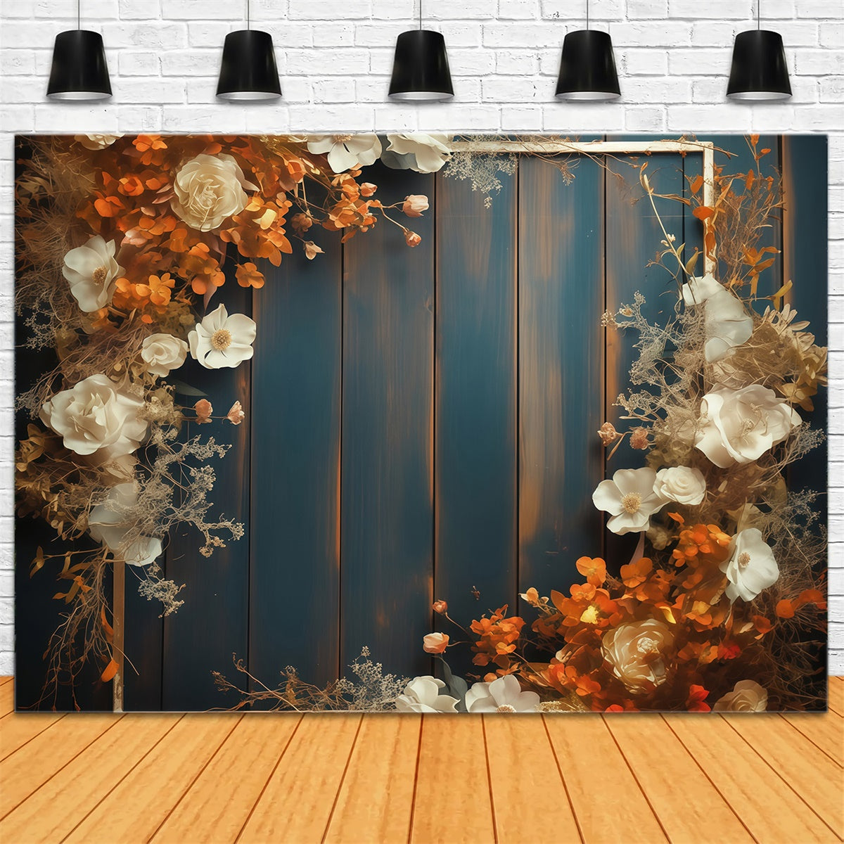 Autumn Backdrop Rustic Floral Wood Panel Backdrop UK MRR7-127