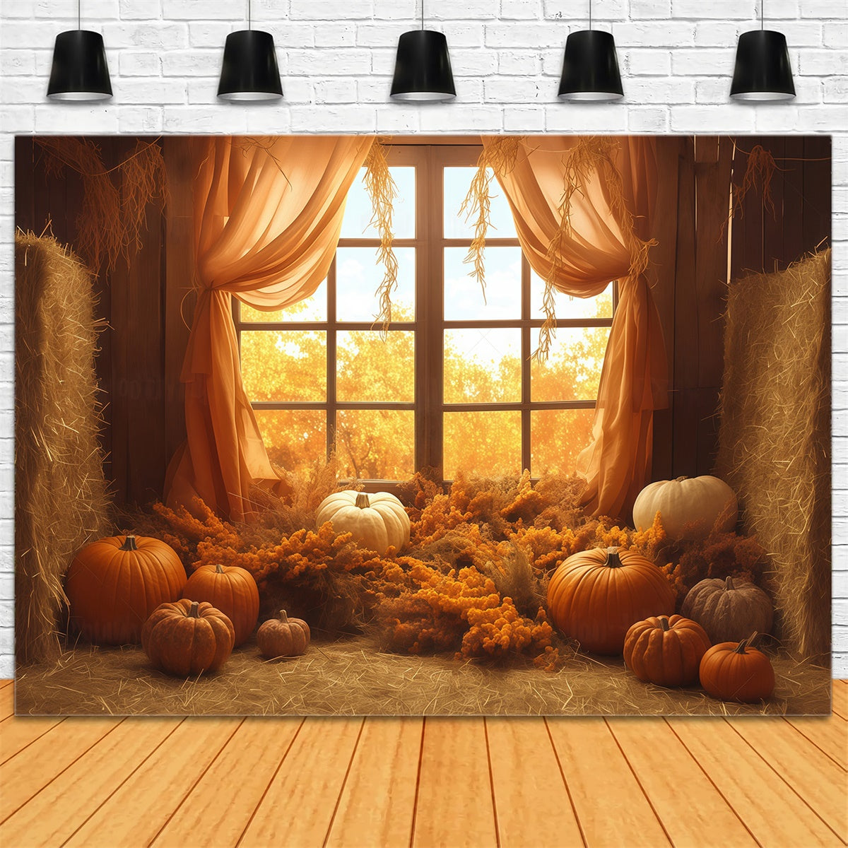 Autumn Photo Backdrop Rustic Haystack Drapes Backdrop UK MRR7-131