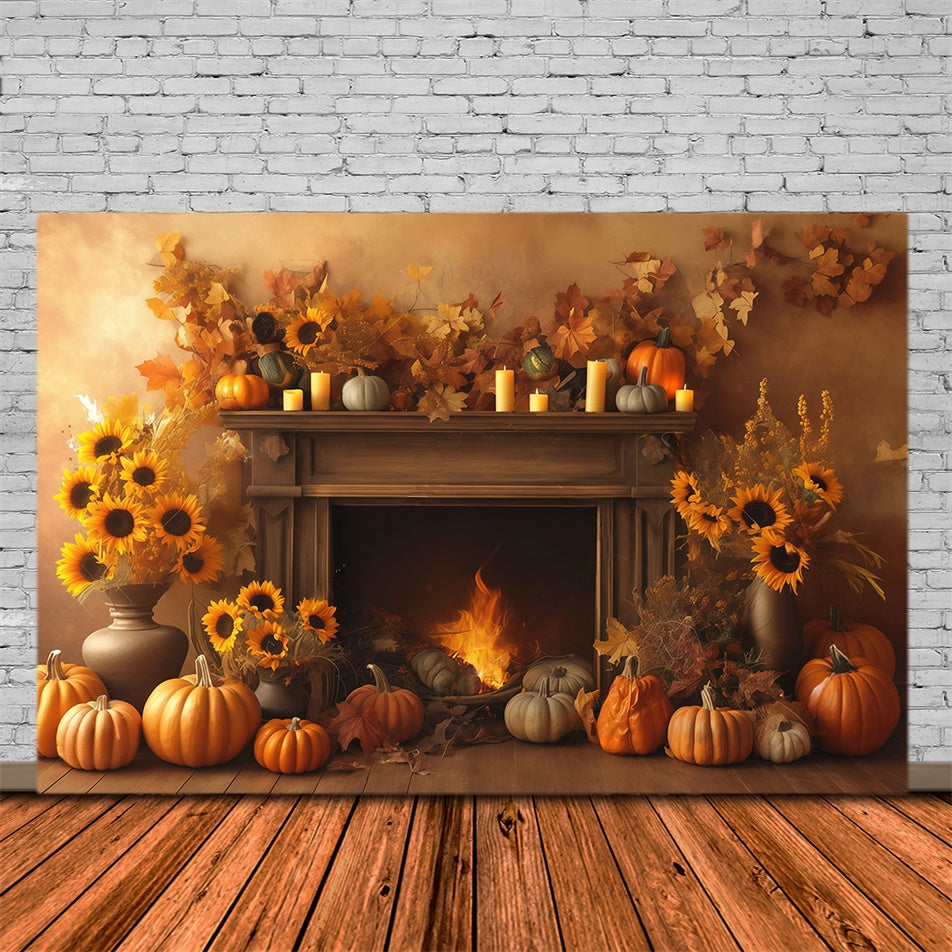 Autumn Photo Backdrop Cozy Fireplace Harvest Backdrop UK MRR7-133