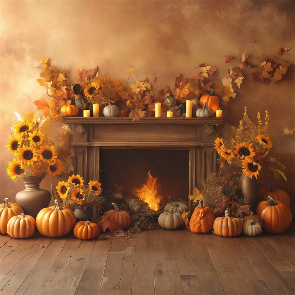 Autumn Photo Backdrop Cozy Fireplace Harvest Backdrop UK MRR7-133