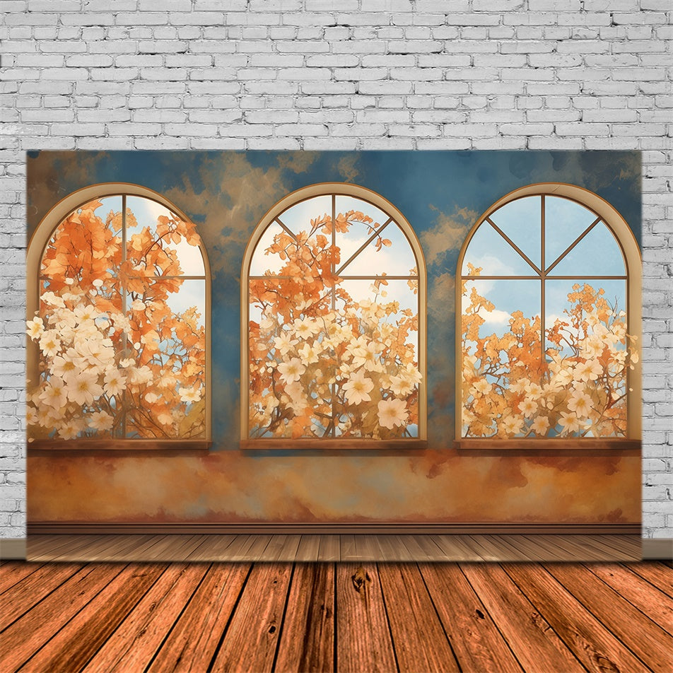 Fall Backdrop Autumn Bloom Arched Window Backdrop UK MRR7-136
