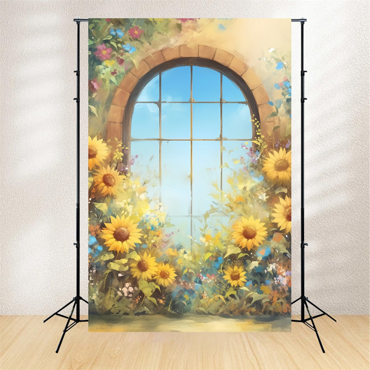 Fall Backdrops Sunflower Arch Window Glow Backdrop UK MRR7-144