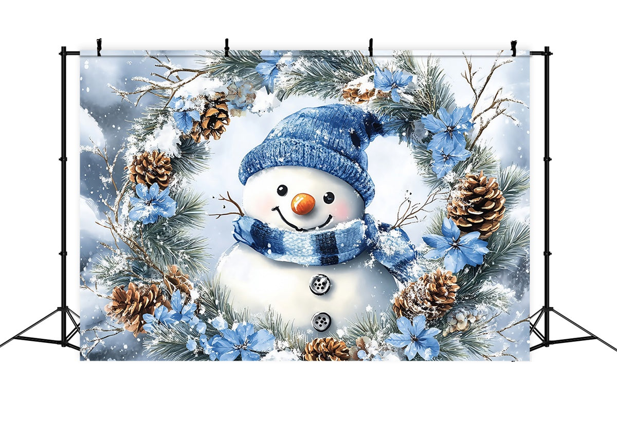Winter Backdrop Photography Pine Snowman Wreath Backdrop UK MRR7-147
