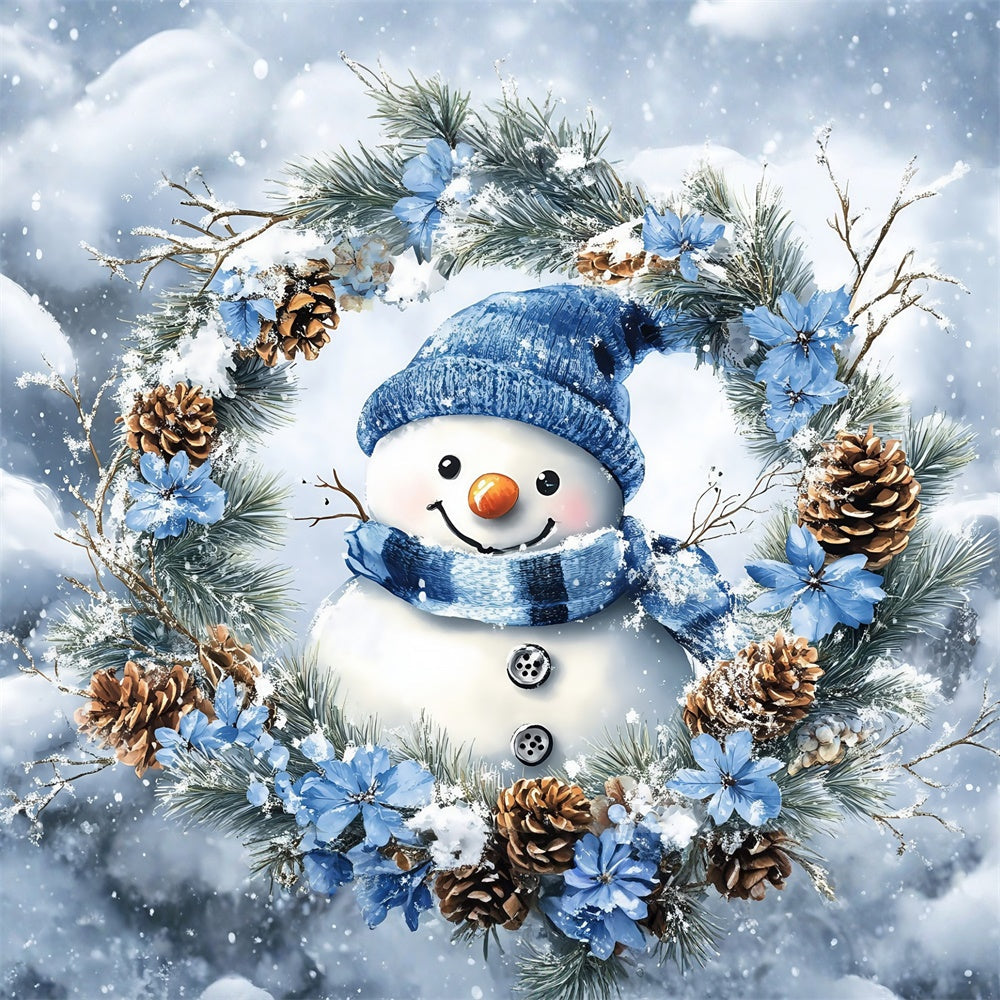Winter Backdrop Photography Pine Snowman Wreath Backdrop UK MRR7-147