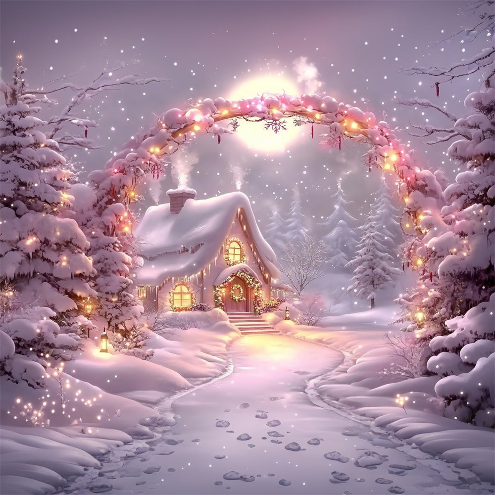 Winter Wonderland Backdrop Glow Cabin Lights Backdrop UK MRR7-149
