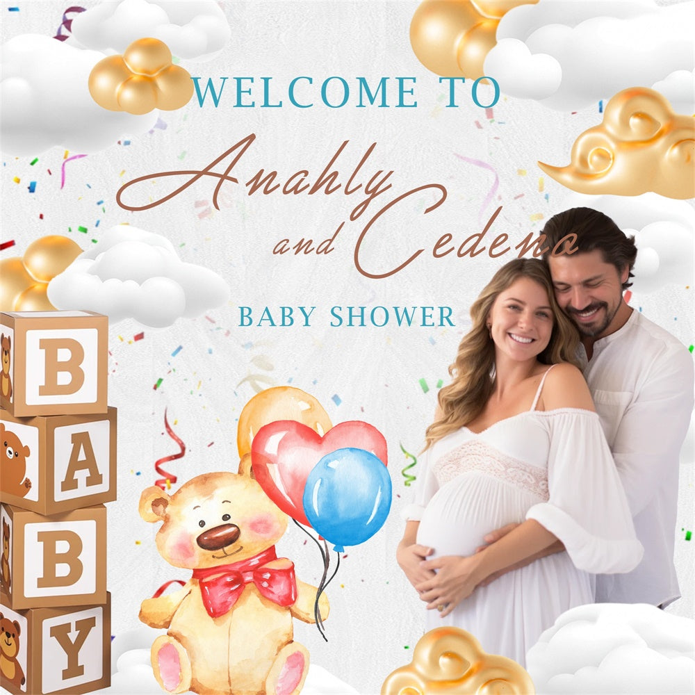 Baby Shower Photo Backdrop Confetti Sky Bear Customized Backdrop UK MRR7-15