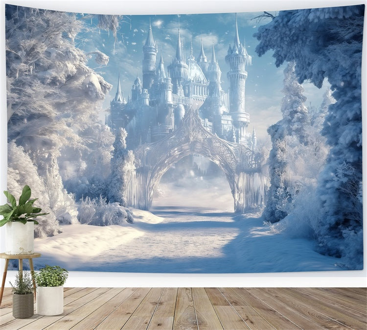 Winter Castle Backdrop Snowy Kingdom Trail Backdrop UK MRR7-156