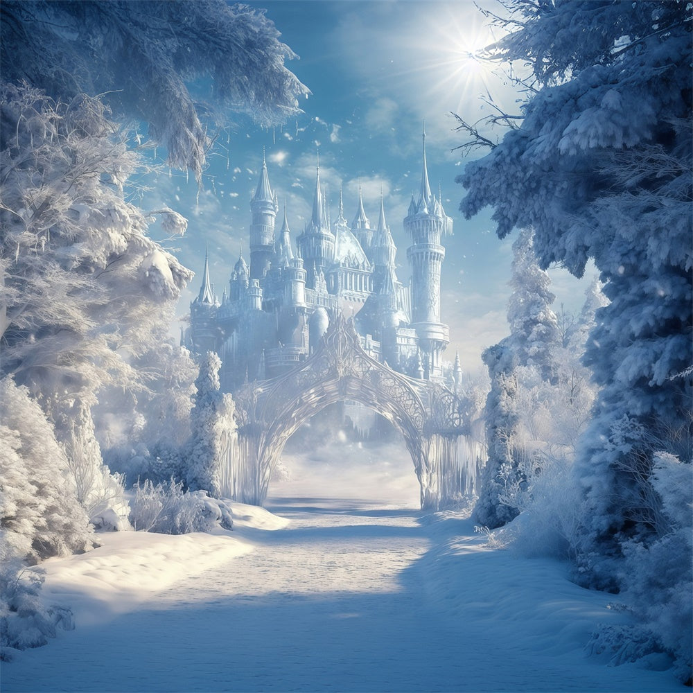 Winter Castle Backdrop Snowy Kingdom Trail Backdrop UK MRR7-156