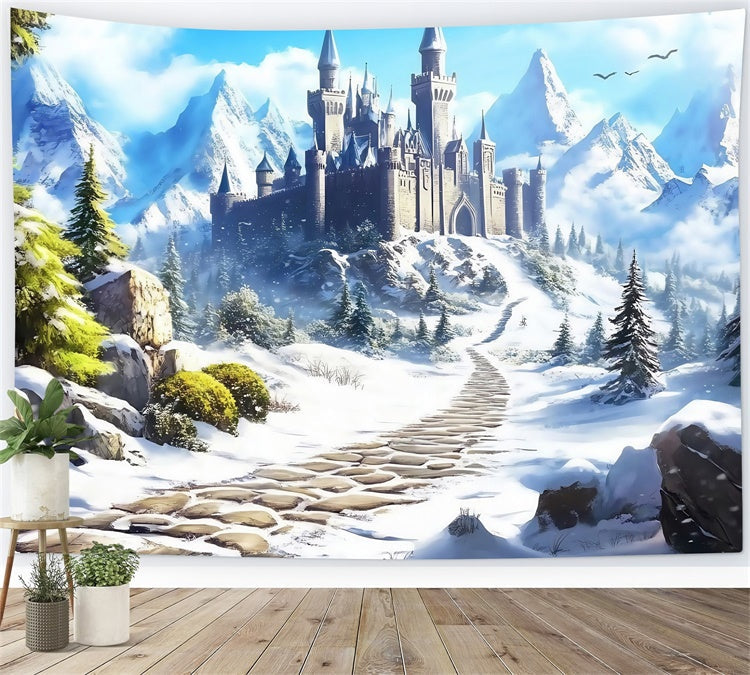 Castle Photo Backdrop Castle Path Winter Backdrops UK MRR7-157