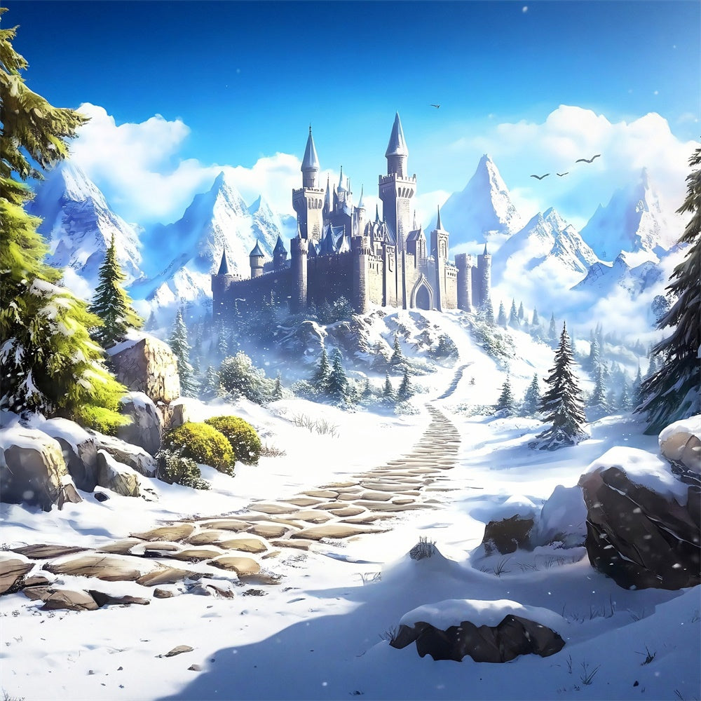 Castle Photo Backdrop Castle Path Winter Backdrops UK MRR7-157