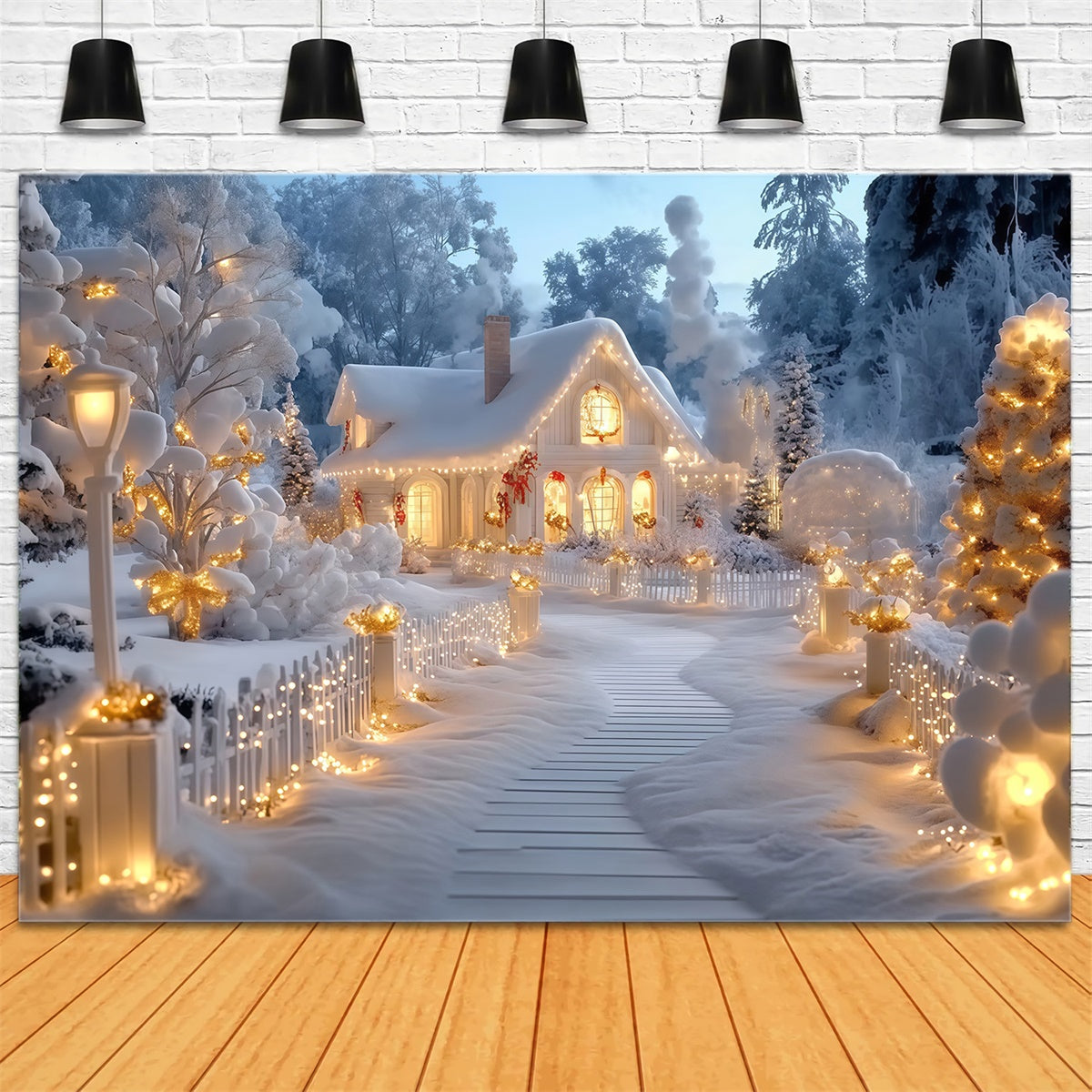 Winter Scene Backdrop Glowing Winter Cottage Backdrop UK MRR7-161