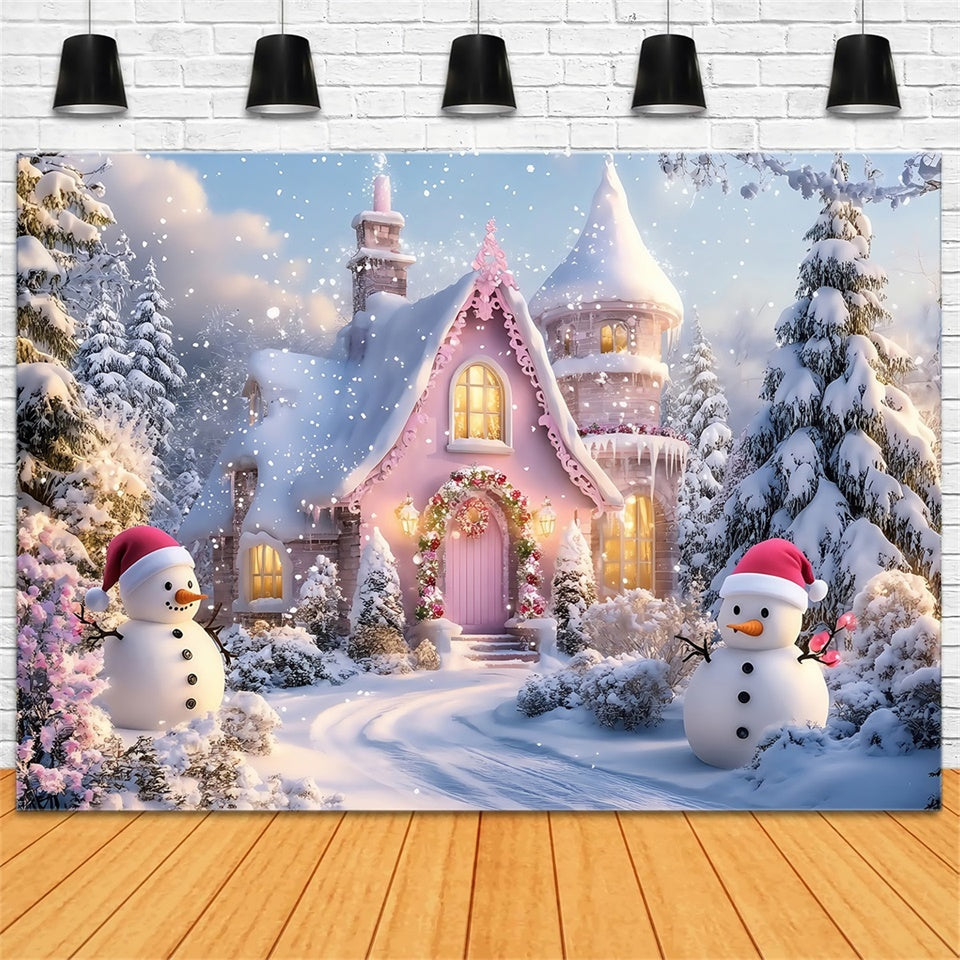 Winter Snow Backdrop Pink Cottage Snow Backdrop UK MRR7-163