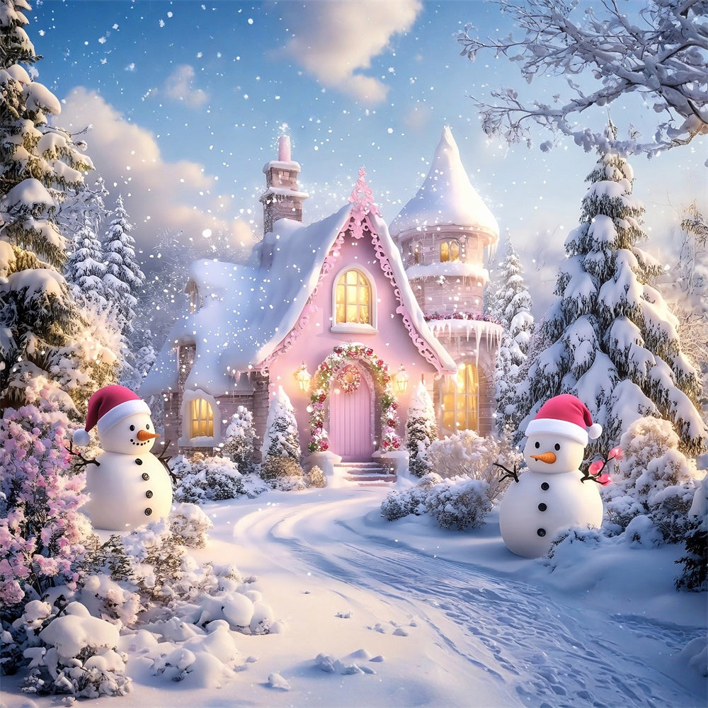 Winter Snow Backdrop Pink Cottage Snow Backdrop UK MRR7-163