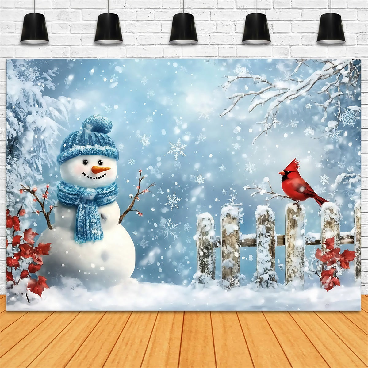 Snowy Backdrop Cardinal Snowman Cheerful Backdrop UK MRR7-170