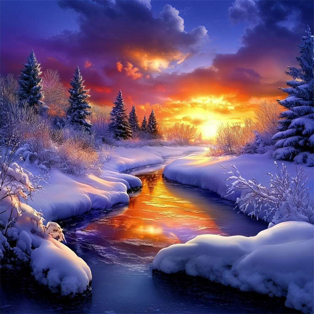 Winter Wonderland Backdrop Sunset Ember Stream Backdrop UK MRR7-174