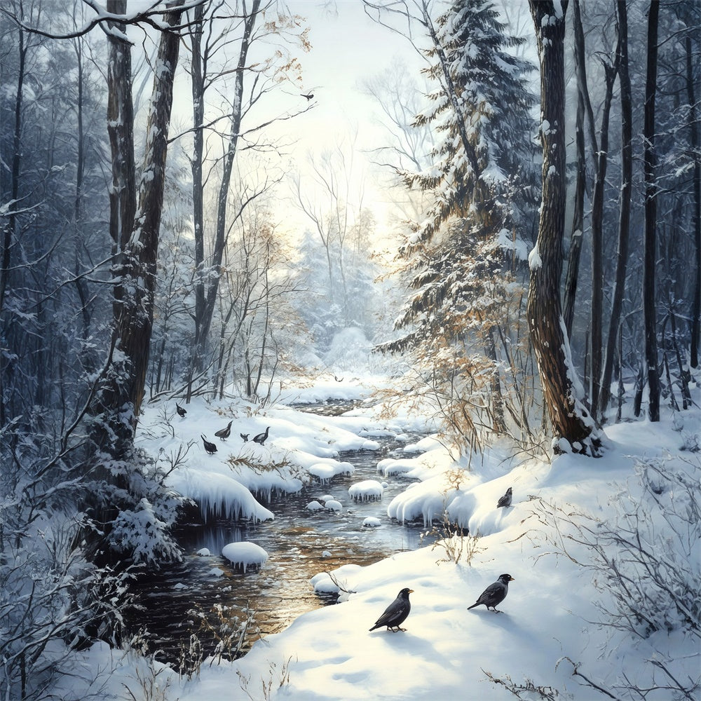 Snow Backdrop Winter Creek Crow Forest Backdrop UK MRR7-178