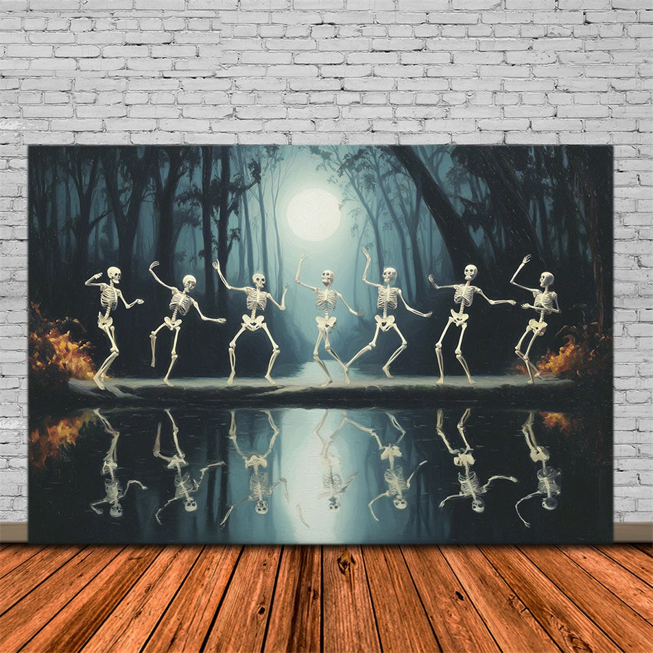 Forest Photo Backdrop Moonlit Skeleton Dance Halloween Backdrop UK MRR7-21