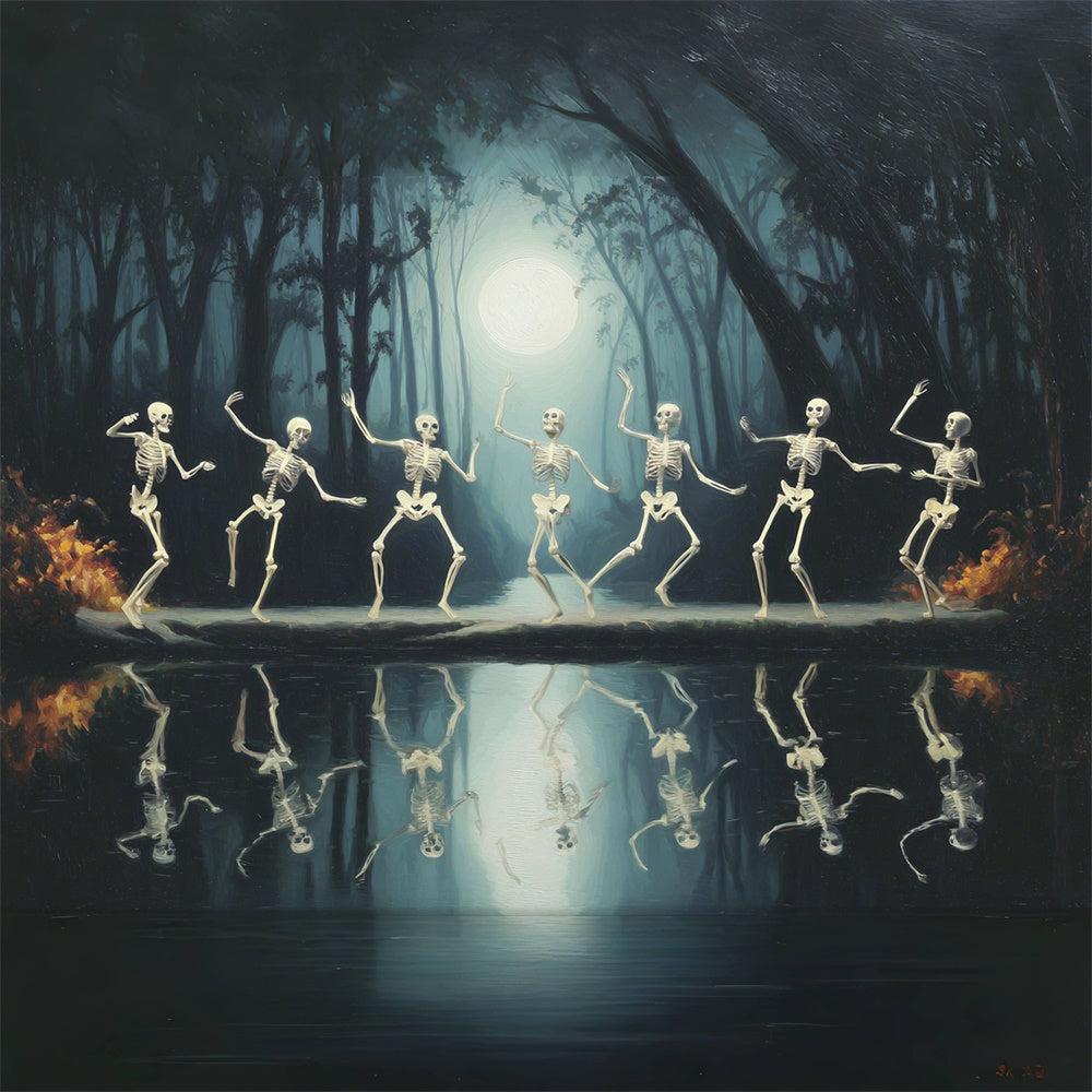 Forest Photo Backdrop Moonlit Skeleton Dance Halloween Backdrop UK MRR7-21