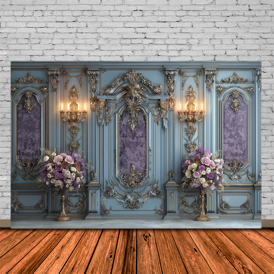 Vintage Wall Backdrop Regal Blue Bloom Elegance Backdrop UK MRR7-214