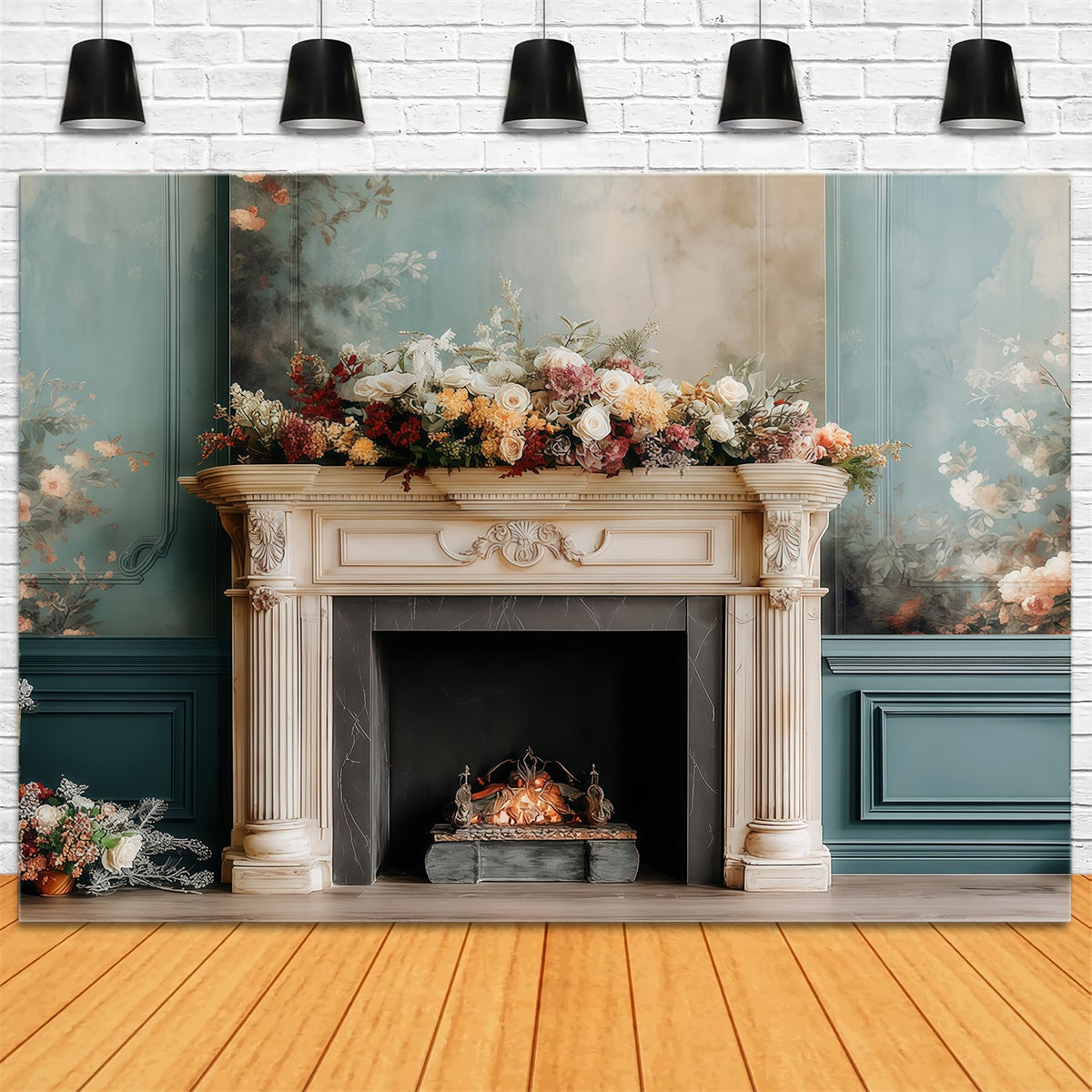 Victorian Backdrop Pastel Floral Hearth Vintage Backdrop UK MRR7-215