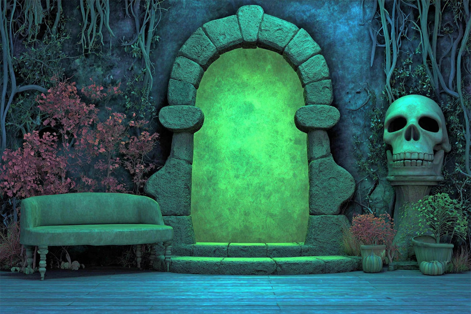 Scary Halloween Backdrops Glowing Tomb Gateway Backdrop UK MRR7-22