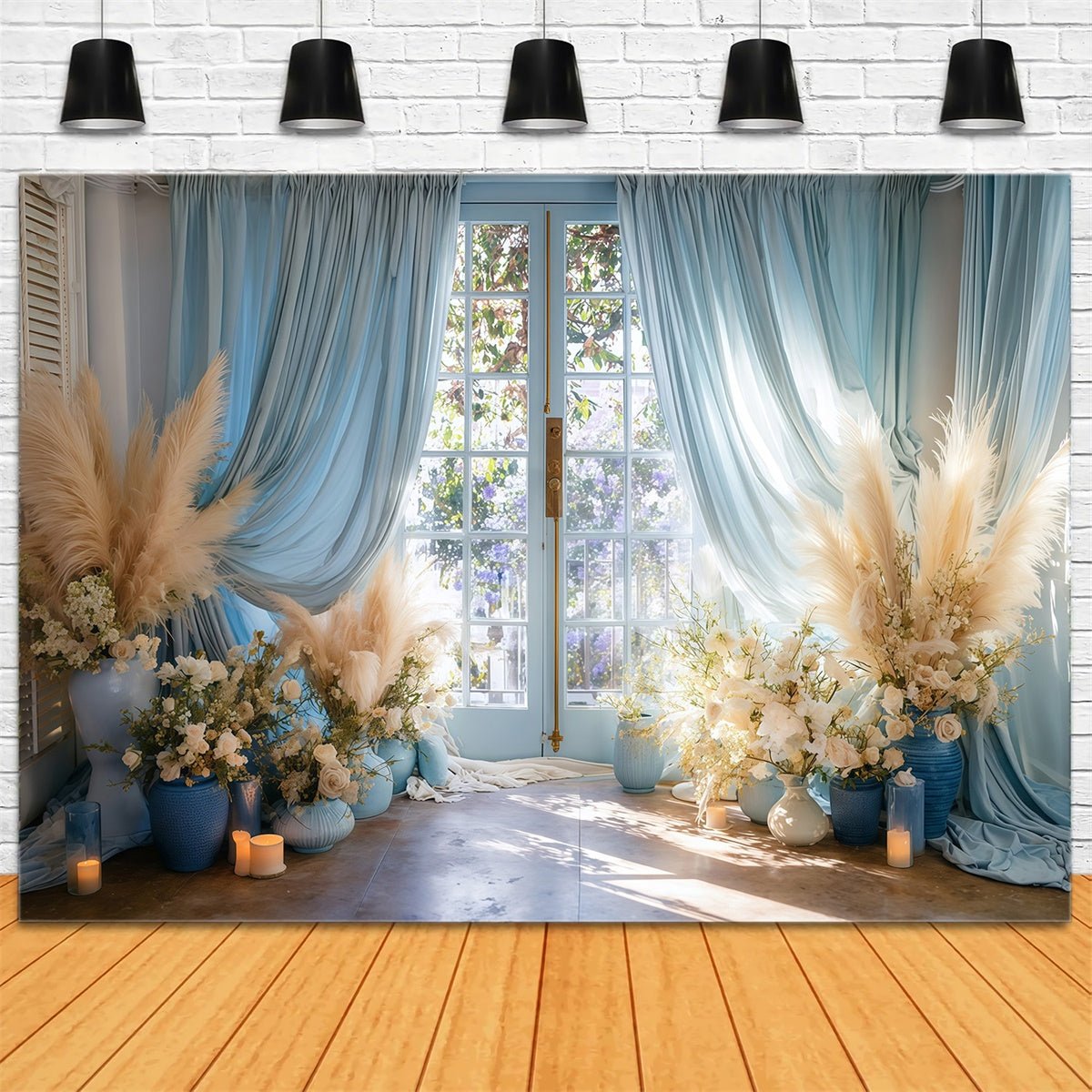 Bohemian Photo Backdrop French Window Floral Backdrop UK MRR7-251