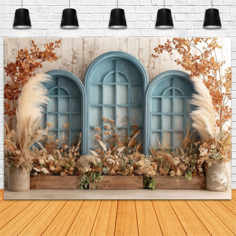 Boho Backdrop Photography Blue Frame Floral Backdrop UK MRR7-254