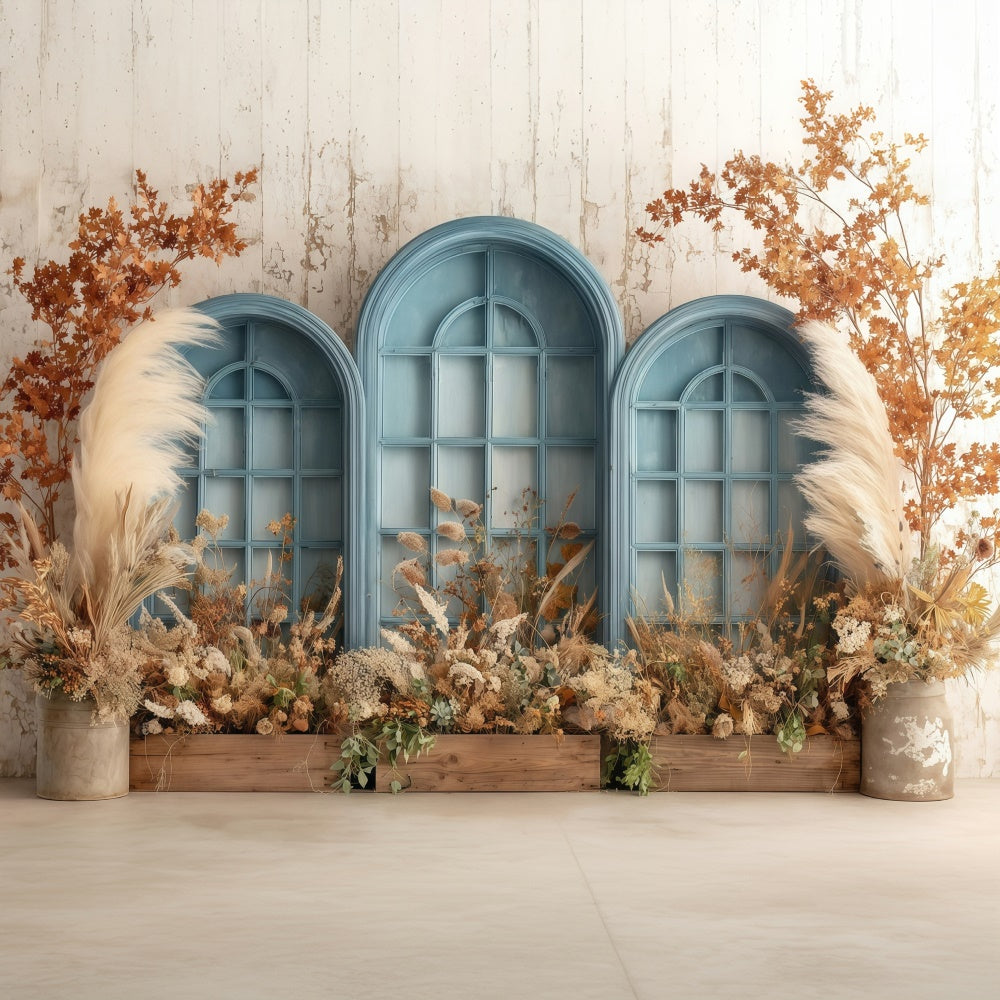 Boho Backdrop Photography Blue Frame Floral Backdrop UK MRR7-254