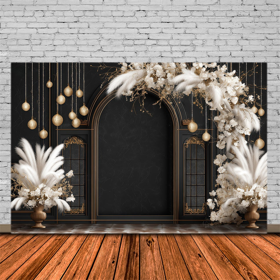 Bohemian Style Backdrop Black Gold Glam Arch Backdrop UK MRR7-256