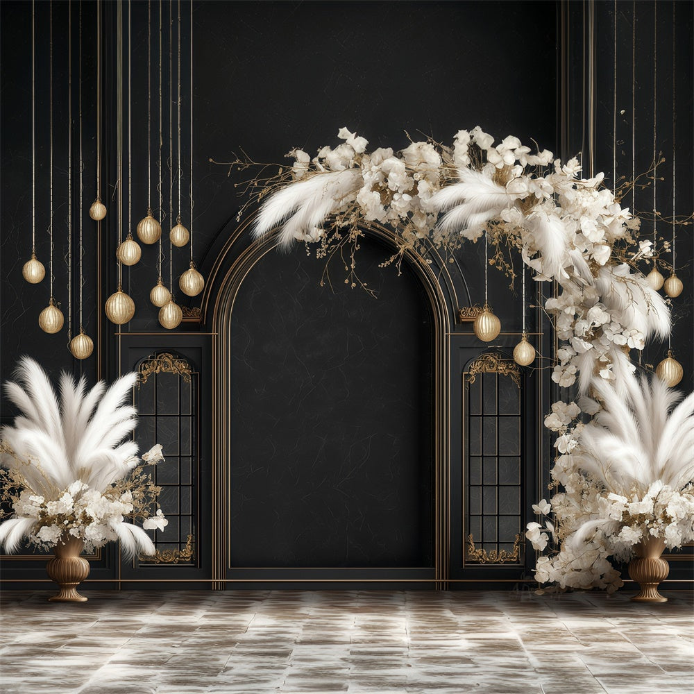 Bohemian Style Backdrop Black Gold Glam Arch Backdrop UK MRR7-256