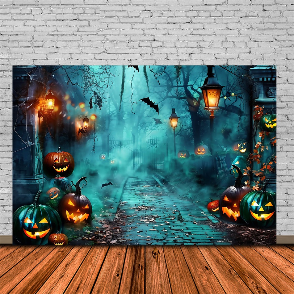Scary Halloween Backdrop Foggy Pumpkin Pathway Backdrop UK MRR7-26