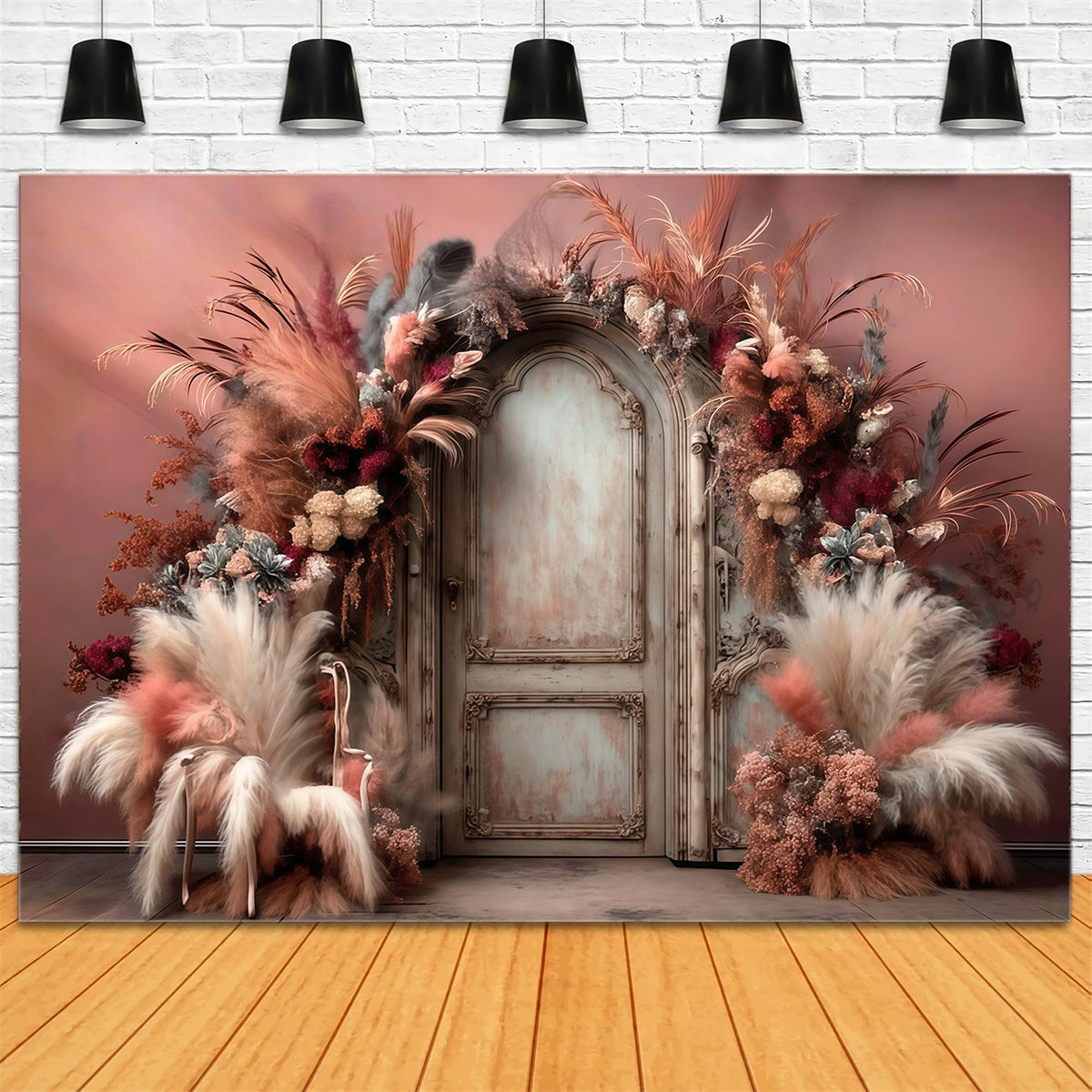Bohemian Photo Backdrop Feather Bloom Doorway Backdrop UK MRR7-272