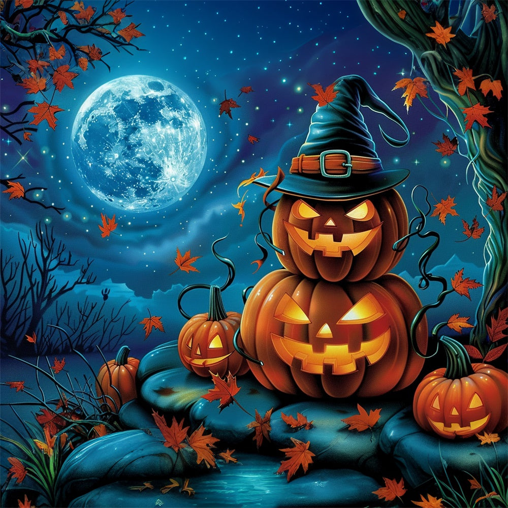 Halloween Moon Backdrop Smiling Pumpkins Stars Backdrop UK MRR7-29