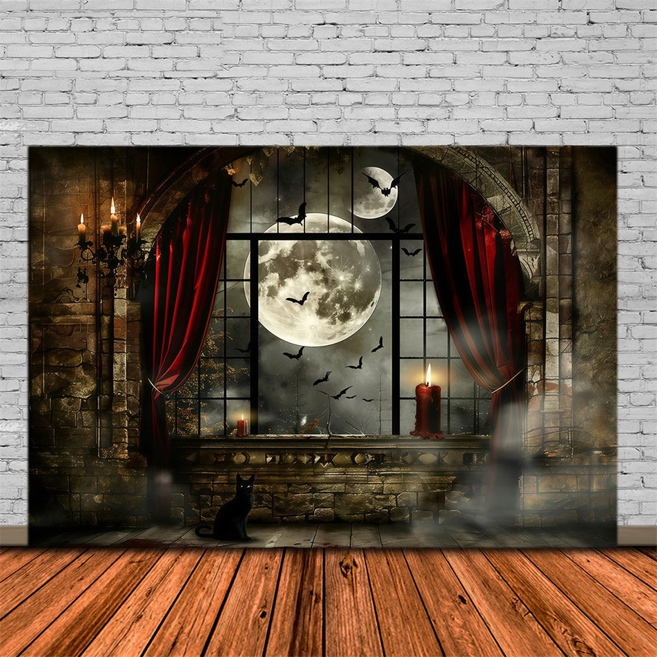 Halloween Moon Backdrop Haunted Window Glow Backdrop UK MRR7-33