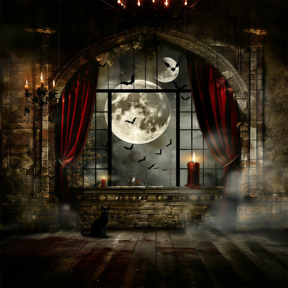 Halloween Moon Backdrop Haunted Window Glow Backdrop UK MRR7-33